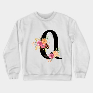 Letter Q With Watercolor Floral Wreath Crewneck Sweatshirt